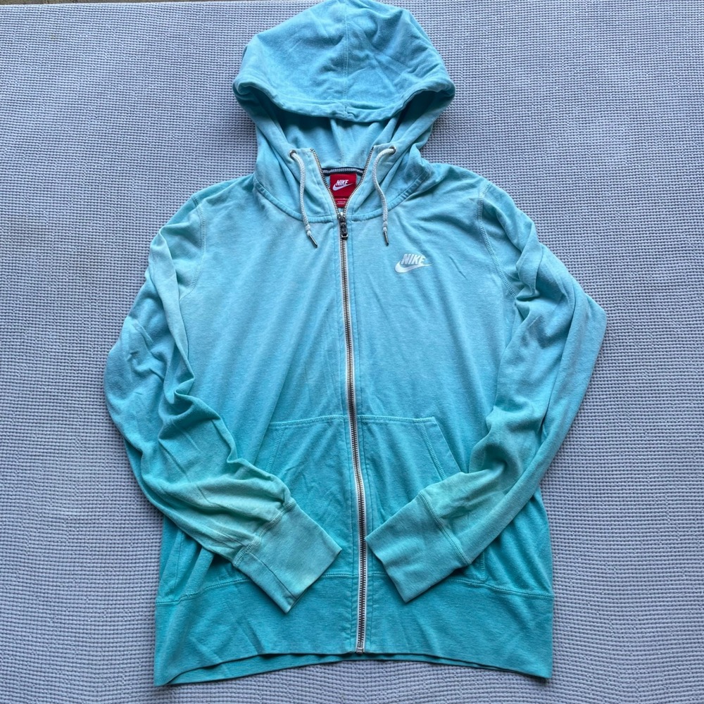 Y2K Nike Womens Full Zip Red Tag Hoodie Turquoise Blue Futura Logo Size Large